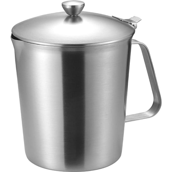 Tasse à mesurer en acier inoxydable polyvalente avec graduations claires, pichet à mousser le lait avec poignée et couvercle pour gray