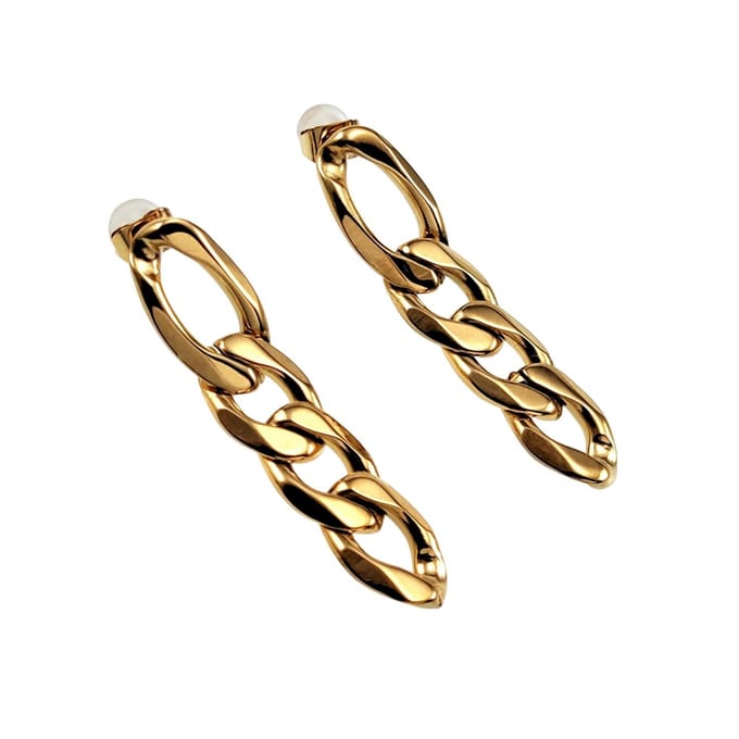 Schakels Oorbellen Dames - Figaro Stijl - Verguld RVS - Lange Oorbellen