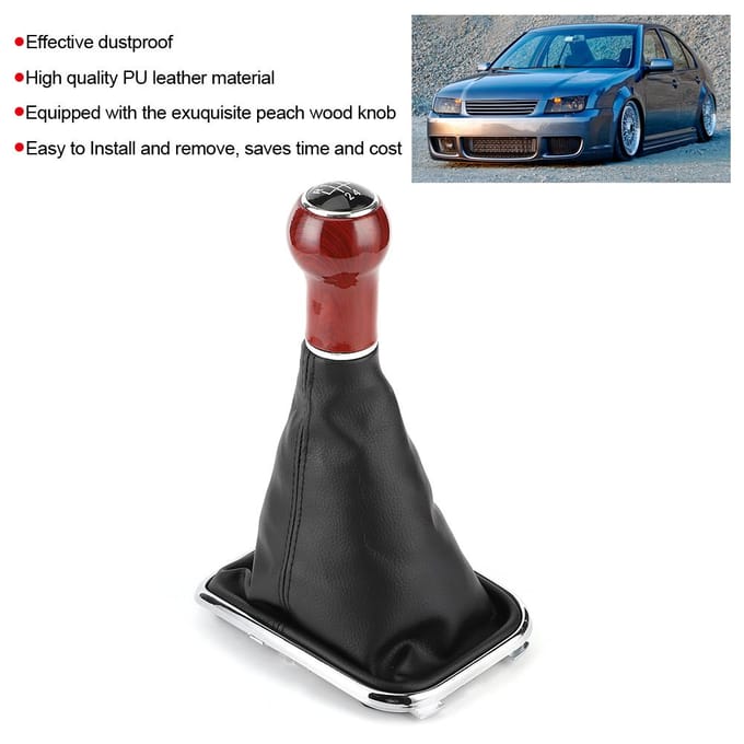 5 Versnellingen Perzikhout PU Leer Auto Versnellingspookknop Stofdicht Dover brown