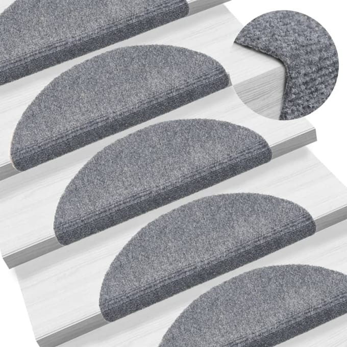 vidaXL - Trapmatten - Zelfklevend - 15 - stuks - 56x17x3 - cm - Lichtgrijs - Halfrond