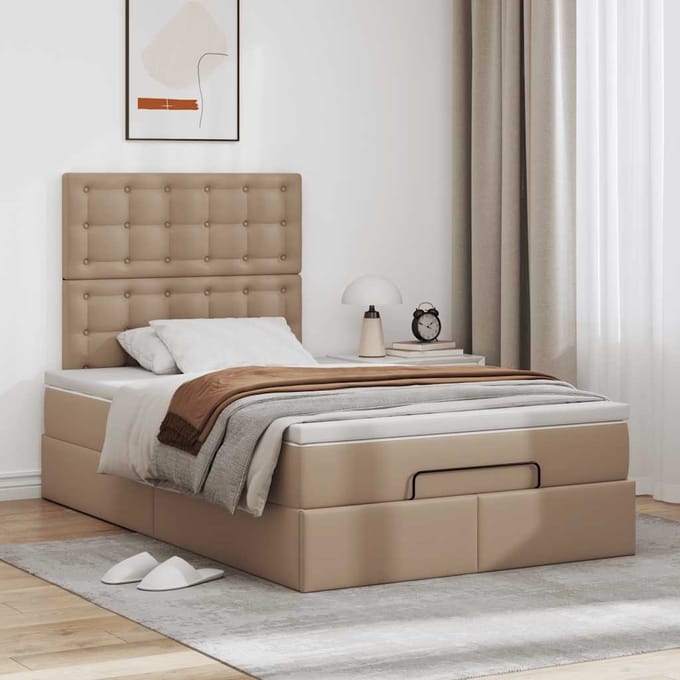 vidaXL - Ottoman - bed - met - matras - 120x190 - cm - kunstleer - cappuccinokleurig