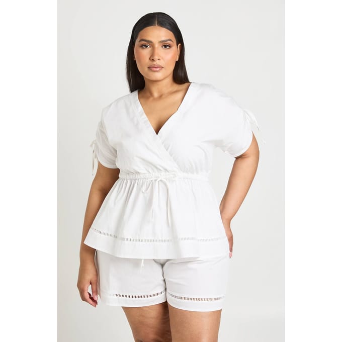 boohoo Dames Plus Poplin Ladder Short | White | Maat: 20