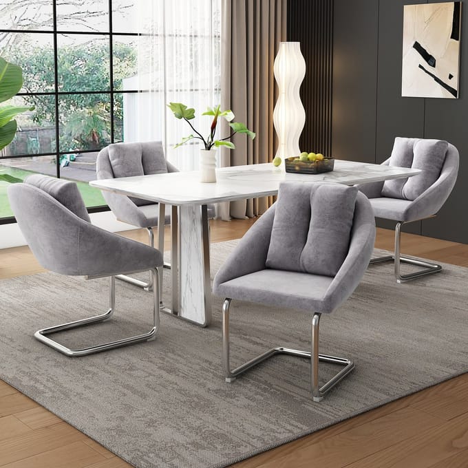 MODFU - Eetkamerstoel - Draaibaar - Ergonomisch - Modern - Fluweel - Grijs - Set Van 4