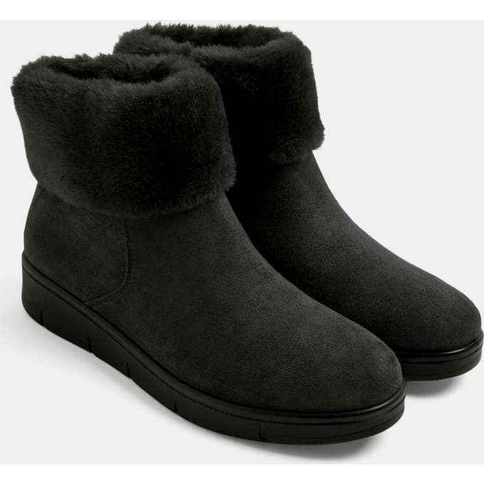 Yours Zwarte Imitatiesuède Bont Enkellaarsjes In Brede Epasvorm Size 42E