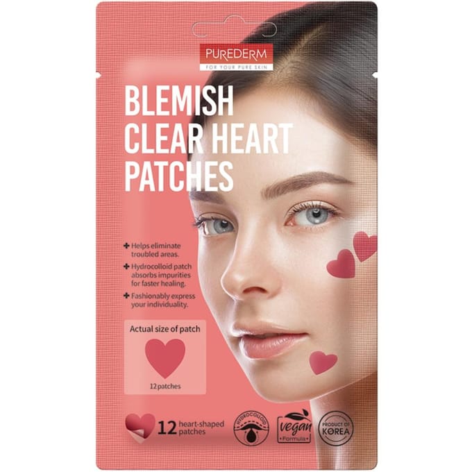 PUREDERM - Blemish Clear - Plastry na wypryski w kształcie serca, 12 szt.