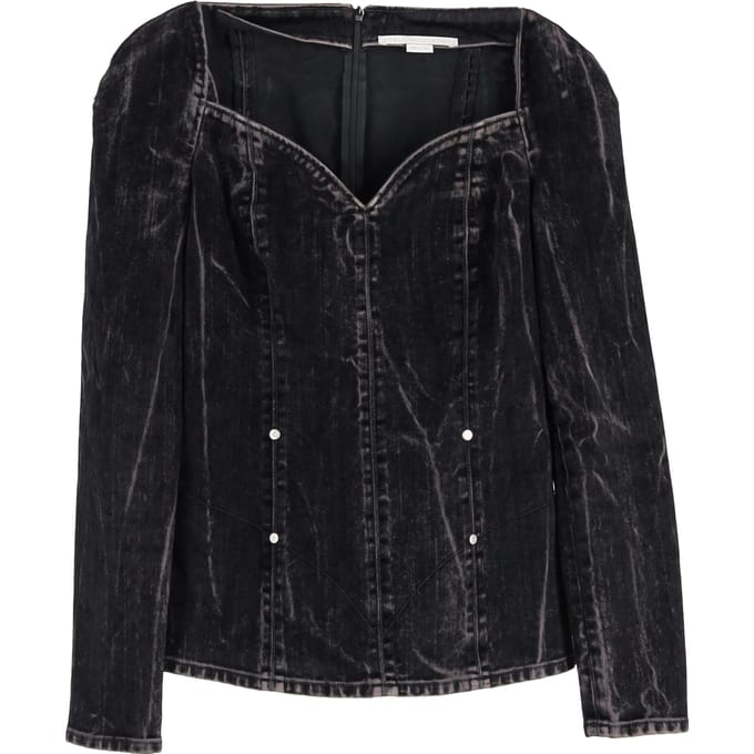 Stella McCartney blouse van fluweel met flockprint in zwarte denim