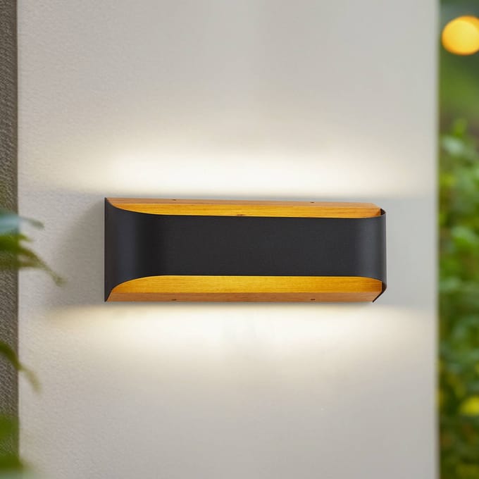 Lindby LED buiten wandlamp Lenore, zwart, metaal, 36,5 cm