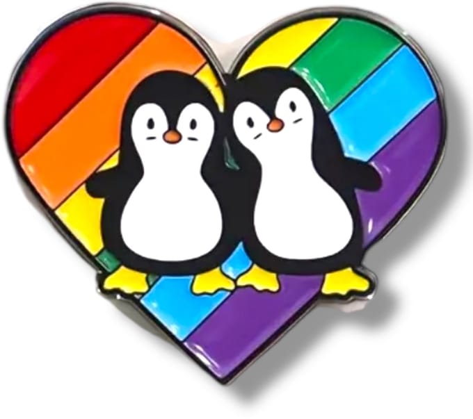 Regenboog Pin – Pinguïns in Regenboog Hart – Pride Speldje – LGBT Accessoire