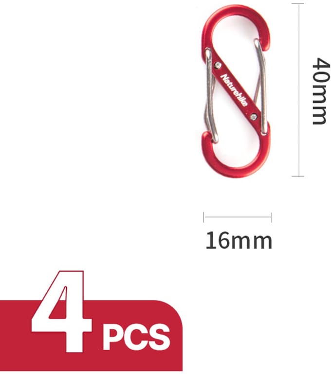 Naturehike S-Type Aluminium Karabijnhaak – Small – Rood (4-pack)