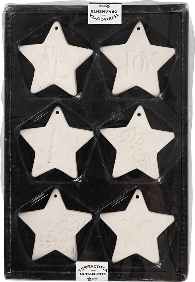 Ornamenten om te hangen, ster, afm 7x7 cm, wit, 6 stuk/ 1 doos