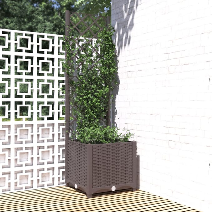 vidaXL - Plantenbak - met - latwerk - 40x40x136 - cm - polypropeen - bruin