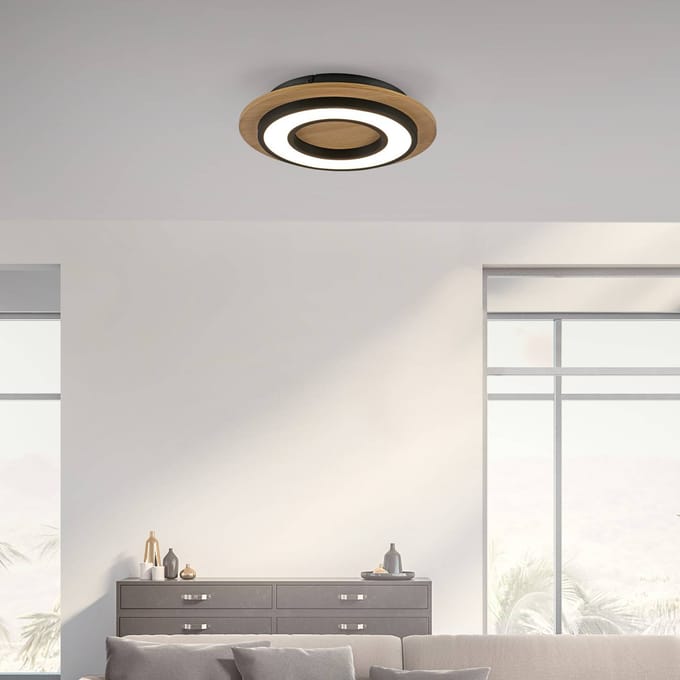 JUST LIGHT. GmbH JUST LIGHT. Plafondlamp Tola, rond, hout, 3.000 K