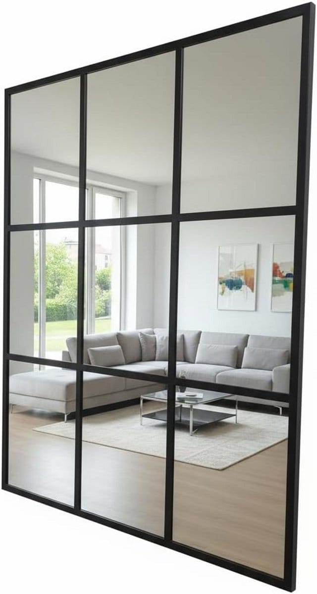Industriële Rechthoekige Spiegel Zwart Aluminium Frame 120x100 cm
