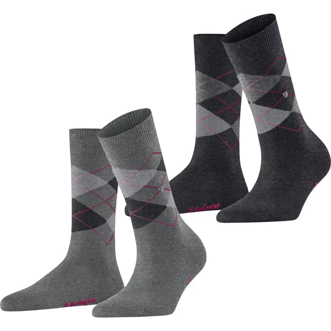 Burlington Everyday Argyle 2-Pack gedessineerd katoen sokken dames grijs - maat 36-41