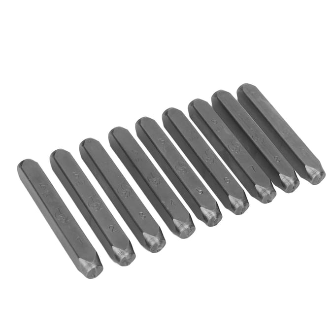 9 Stuks Cijfer Stempel Set Professionele 5 mm Cijfer Pons Set met Opbergdoos voor Sieraden Ambacht Stempelen Leer gray
