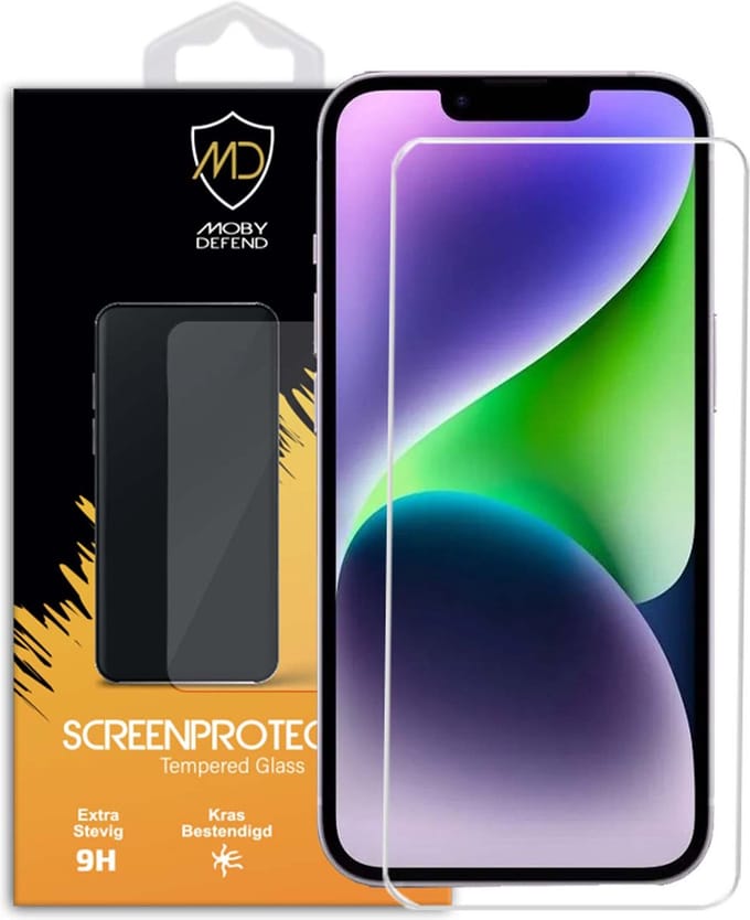 MobyDefend Screenprotector - Geschikt voor iPhone 14 Plus - Case-Friendly Screensaver - Gehard Glas