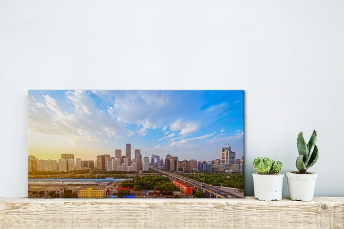 Canvas Schilderij Zonsopkomst in Beijing - 30x20 cm - Wanddecoratie