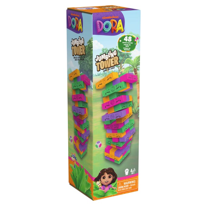 Spin Master Games - Dora - Jumbling Tower Spel - Klassiek Stapelspel voor 2-4 Spelers - Actiespellen