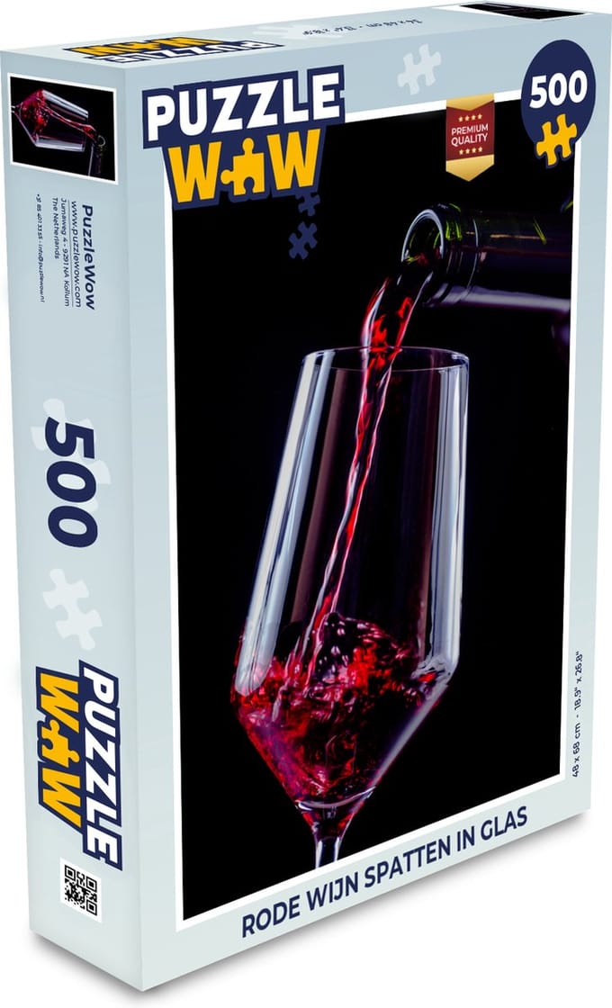 Puzzel Rode wijn ingeschonken in glas - Legpuzzel - Puzzel 500 stukjes