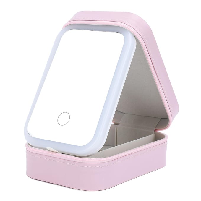 Make-uptas met LED-spiegel Sieradendoos Dimbaar Touchscreen Make-up Reizen Verlichte Koffer voor white