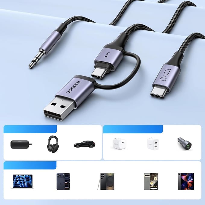 Adapter audio met laadfunctie 2-in-1 USB-C - USB-A/C minijack - zwart