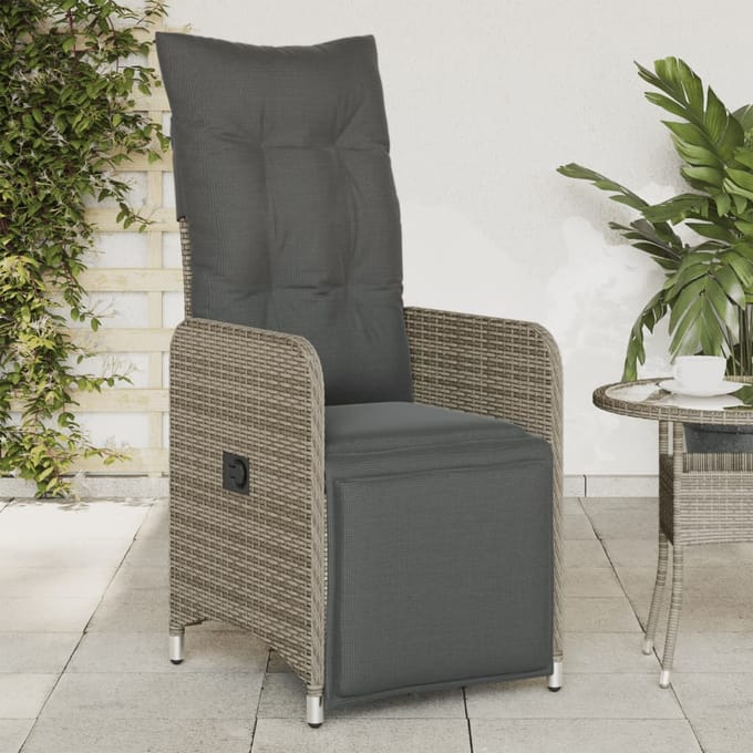 vidaXL - Tuinstoel - verstelbaar - met - kussens - poly - rattan - grijs