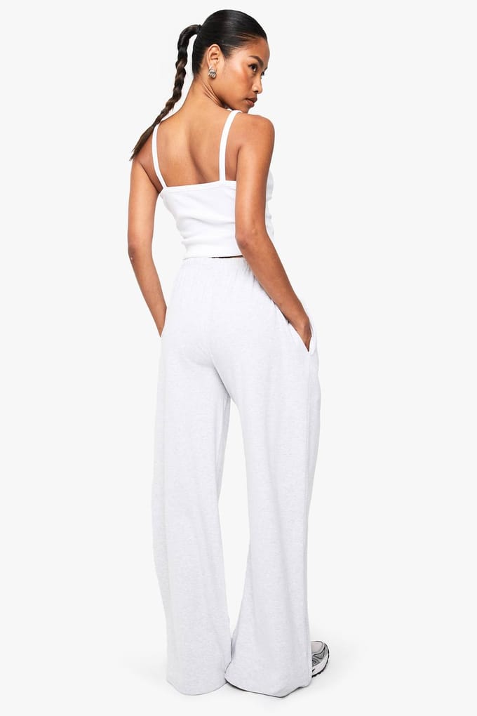 Dames Boohoo Basics Geribbelde Rechte Broek | Asgrijs | Maat: 36