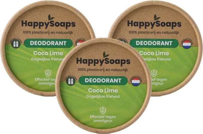 HappySoaps Coco Lime – Halfjaar Box Deodorant Voordeelverpakking – 3× Natuurlijke Deodorant – Plasticvrij & Vegan