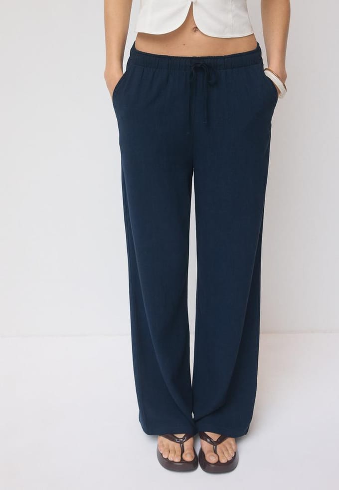 Stradivarius Rechte broek met linnenlook  Donkermarine S