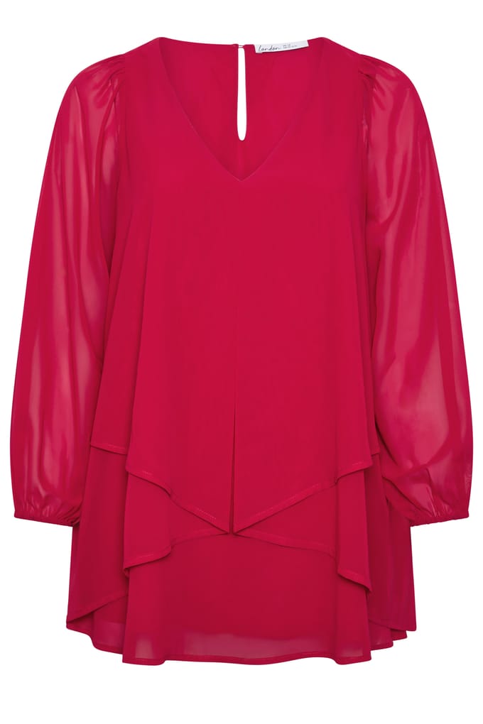 Yours London Rode Gelaagde Blouse Met Vhals Size 40