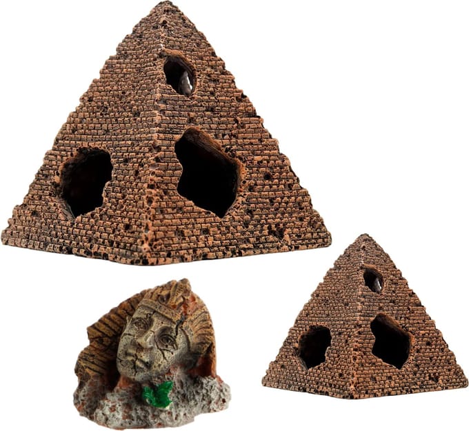Aquarium Decoratie - Ornamenten - Set van 3 - Pyramide - Egypte - Sfinx - Woestijn