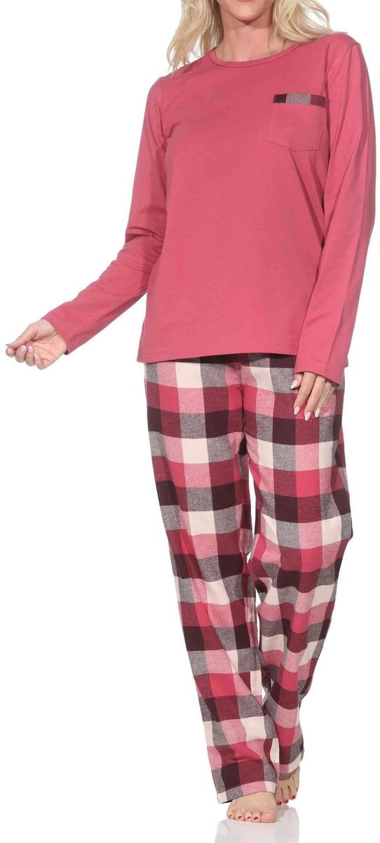 Normann lange damespyjama met geruite flanellen pyjama