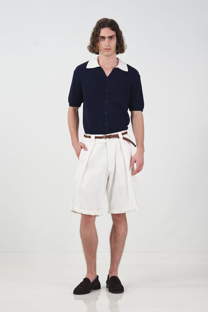 Hoge Taille Brede Pijp Katoenen Chino Shorts