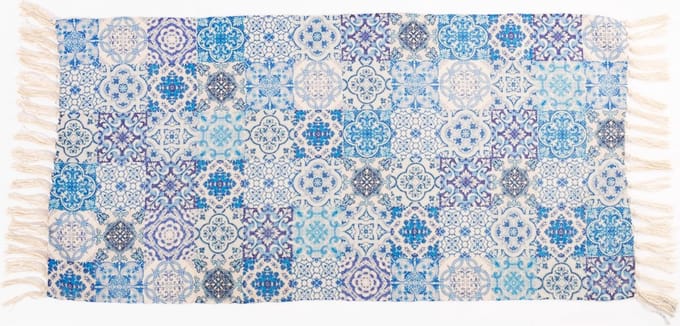 Vloerkleed grote blauwe tegels - Sass & Belle