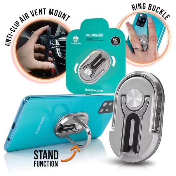 Support dock anneau 3 en 1 Gris pour Smartphone argenté