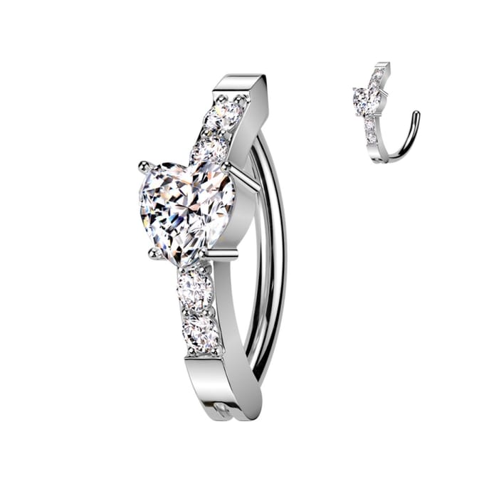 Piercing ovaal steentjes met center hartje - zilver - LMPiercings