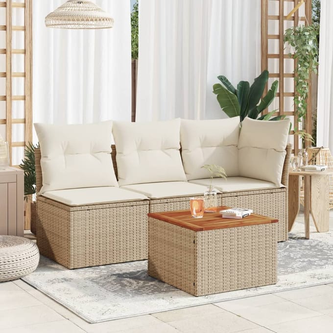 vidaXL - Tuintafel - 55x55x37 - cm - poly - rattan - en - acaciahout - beige