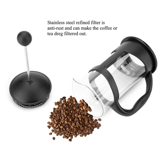 Cafetière à piston portable en acier inoxydable et verre, pour la maison ou le bureau(350mL)