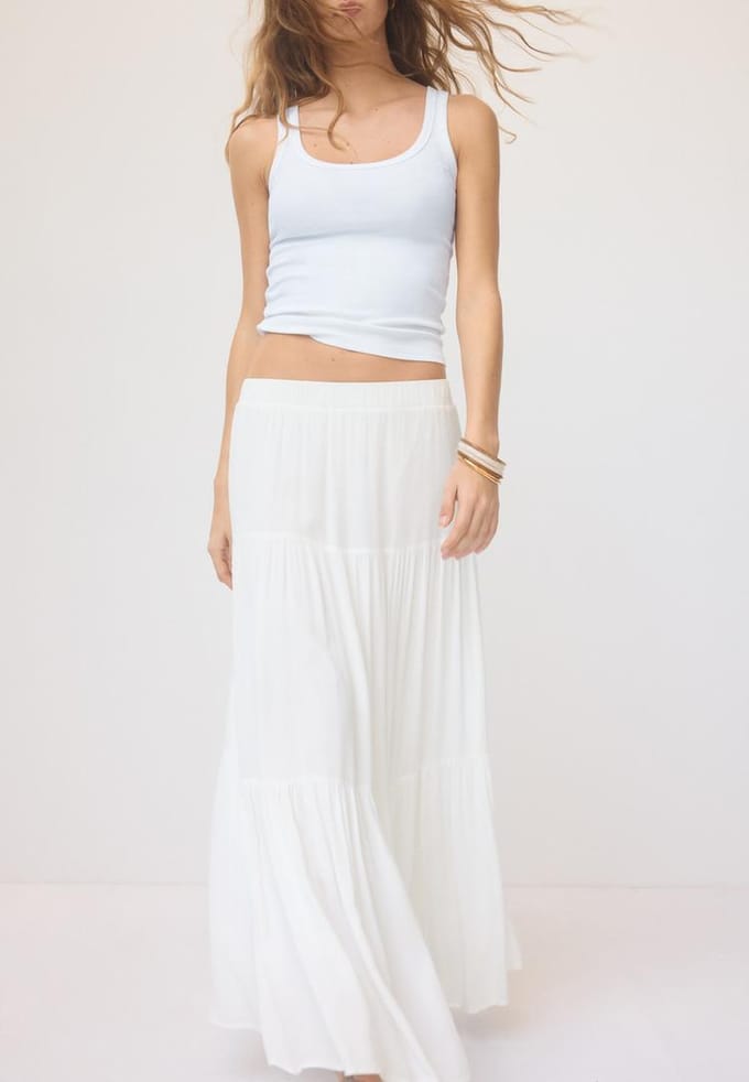 Stradivarius Boho midi-rok  Wit M