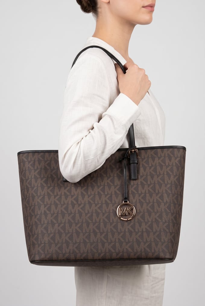 Michael Kors Top Zip Tote Brown/blk Maat: OS | Handtassen Outlet | Dames | Zwart