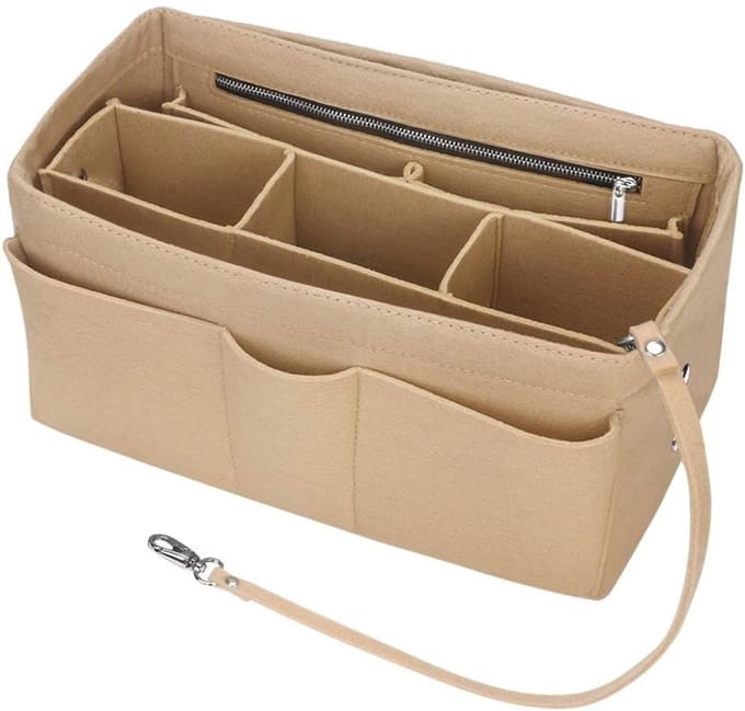 Famanu - Vilten Handtas Organizer, Bag in Bag Organizer, Beige - L