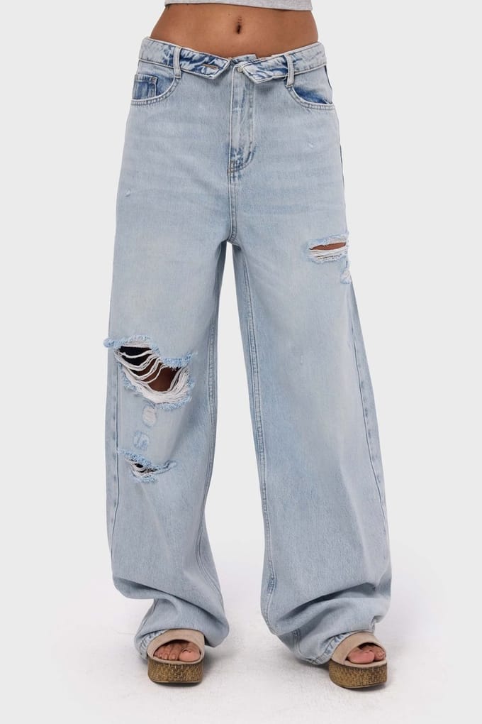 It's Basic - RIPPED STRAIGHT LOW RISE JEANS