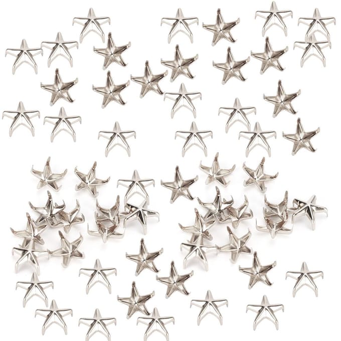 200 stuks Sterklinknagels 5-puntige Ster Klauwnagels DIY Tassen Hoeden Decoratie Accessoires 10MM Zilver white