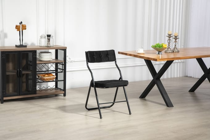 MODENUIT Eetkamerstoel - Inklapbaar - Set van 2 - Bekleed - Voor Eetkamer en Feest - Fluweel en Staal - Zwart