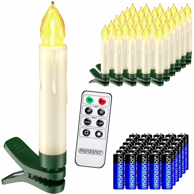Monzana Kerstverlichting - Kerstboomkaarsen 30 x MET afstandsbediening & timer - LED- warm wit