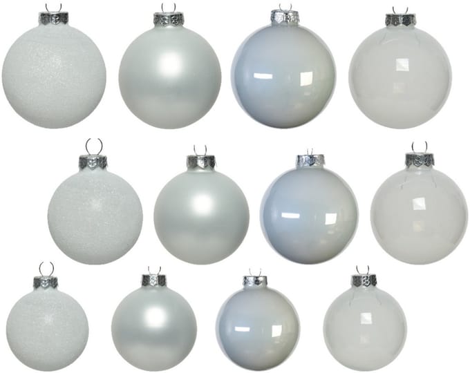 Decoris kerstballen - 42x - wit - glas - 5-6-7 cm - mat/glans/glitter - kerstversiering - Kerstboomversiering