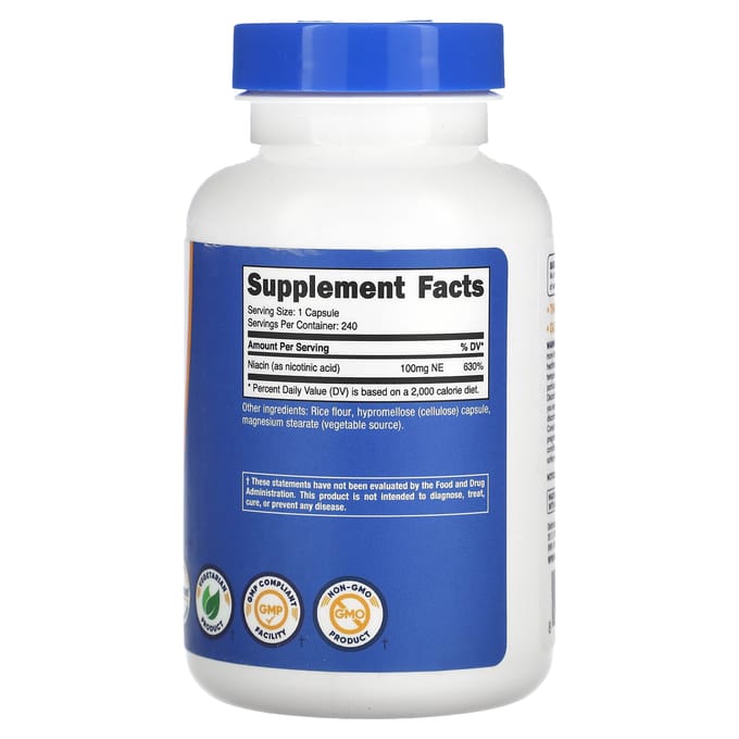 Nutricost, Niacine, 100 mg, 240 gélules