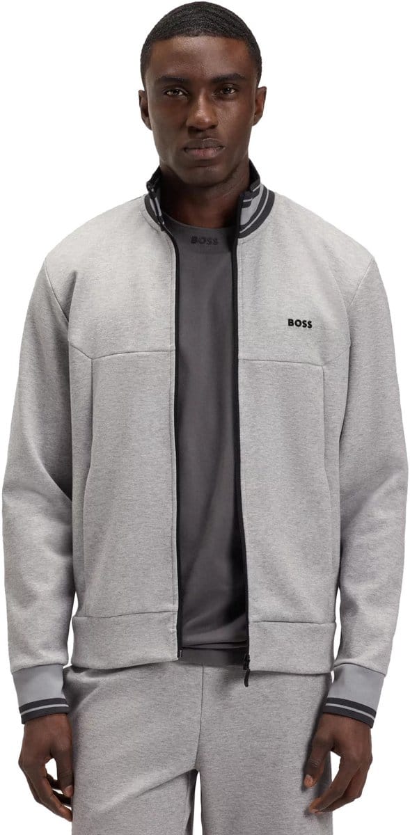 sweatvest Boss Green grijs gemêleerd