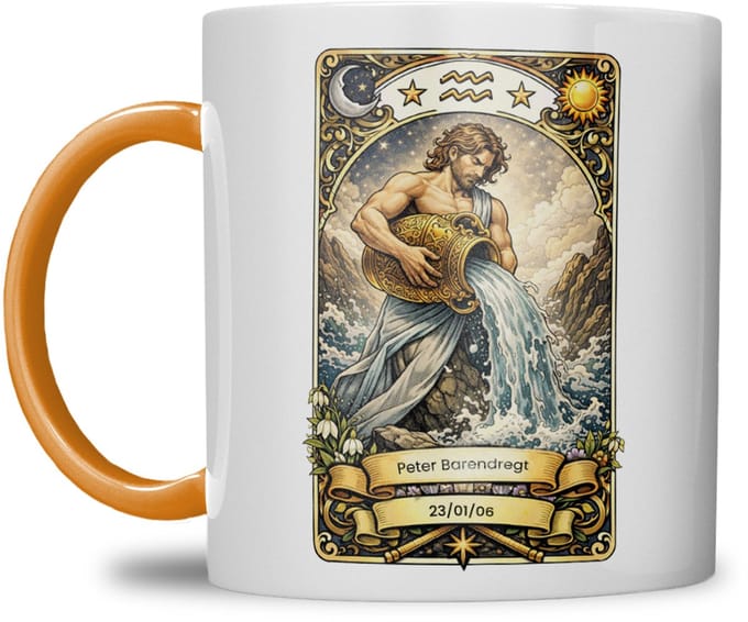 Sterrenbeeld mok - Waterman - Oranje - Tarot mok - Gepersonaliseerd met naam en datum