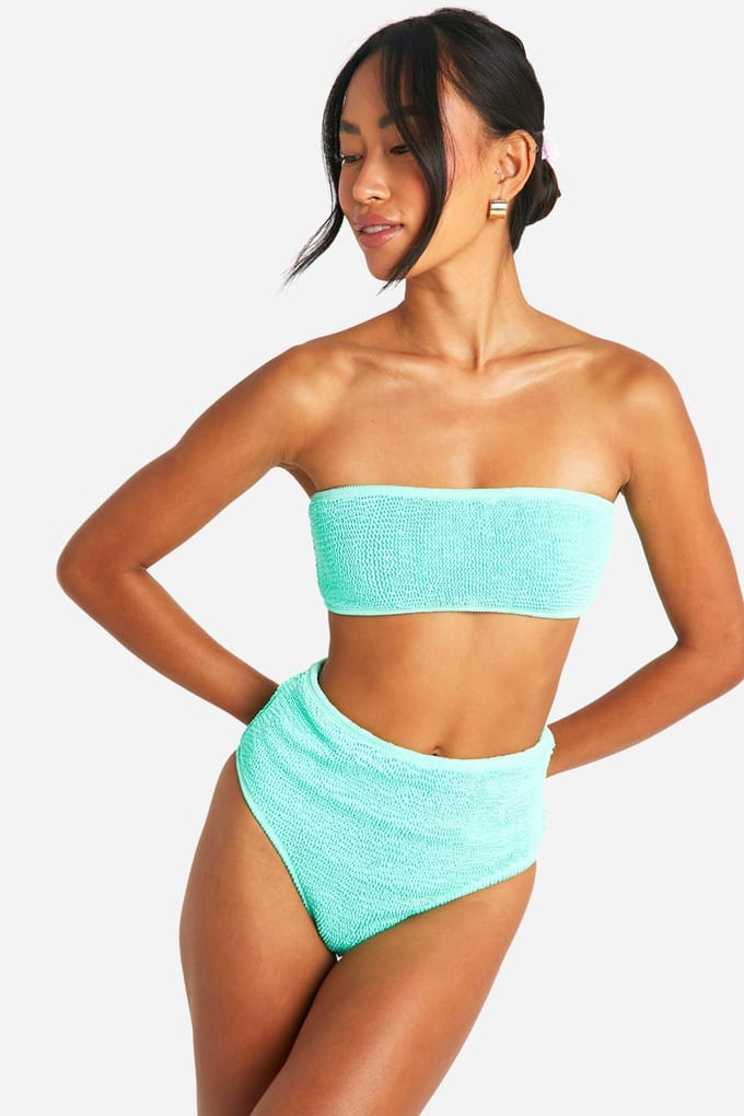 boohoo Dames Premium Crinkle Bikini Slip met Hoge Taille | Munt | Maat: 36